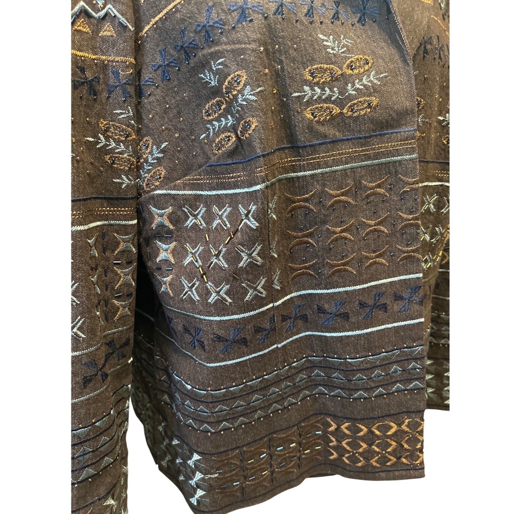 Coldwater Creek Brown Embroidered Geometric Tribal Beaded Blazer Jacket Sz 20W - Picture 7 of 11